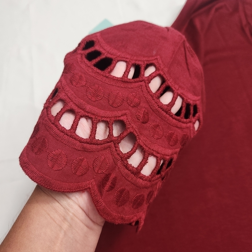 3/$25 Ruby Red short sleeve tee shirt embroidered eyelet NWT Wiholl size S - Picture 9 of 9